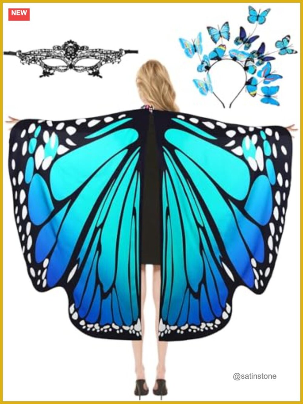 Butterfly Wings Costume Set Women Fairy Cape Headband Mask Cosplay